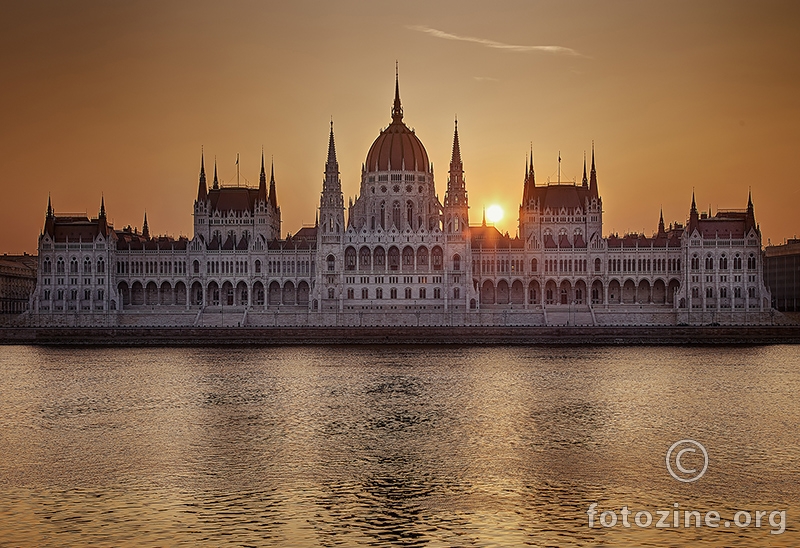 Golden sunrise over Hungarian parliament