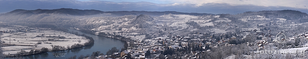 snježna Hrvatska Kostajnica i Unska dolina, pogled sa brda Djed